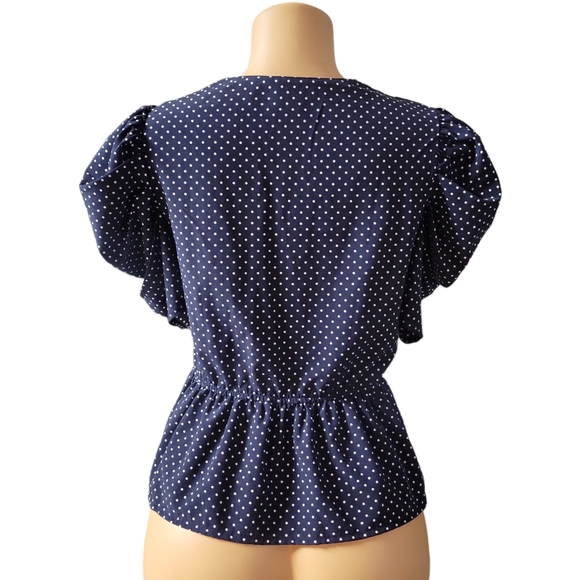 60s style polka dot shirt, V cut with puffy sleeves - Picture 3 of 4